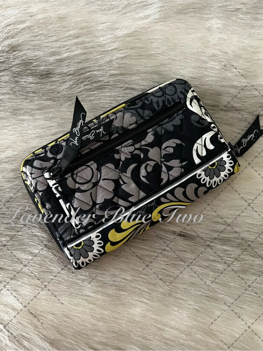 VERA BRADLEY Baroque 2008 Long Turnlock Wallet Black Yellow Y2K